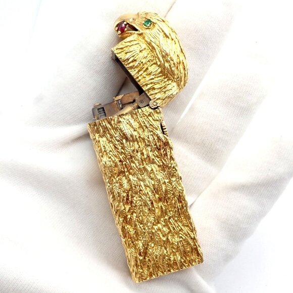 Vintage Dunhill 18k Yellow Gold Ruby Emerald Eagle Rollagas Lighter 1950's - Picture 3 of 14